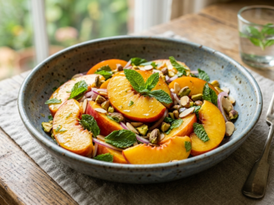 Salade de pêches à la menthe, sans gluten et sans lactose