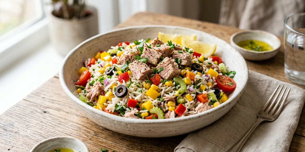 Salade de riz au thon sans gluten et sans lactose