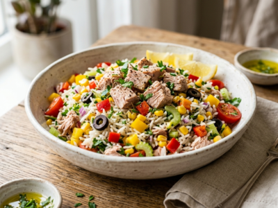 Salade de riz au thon sans gluten et sans lactose