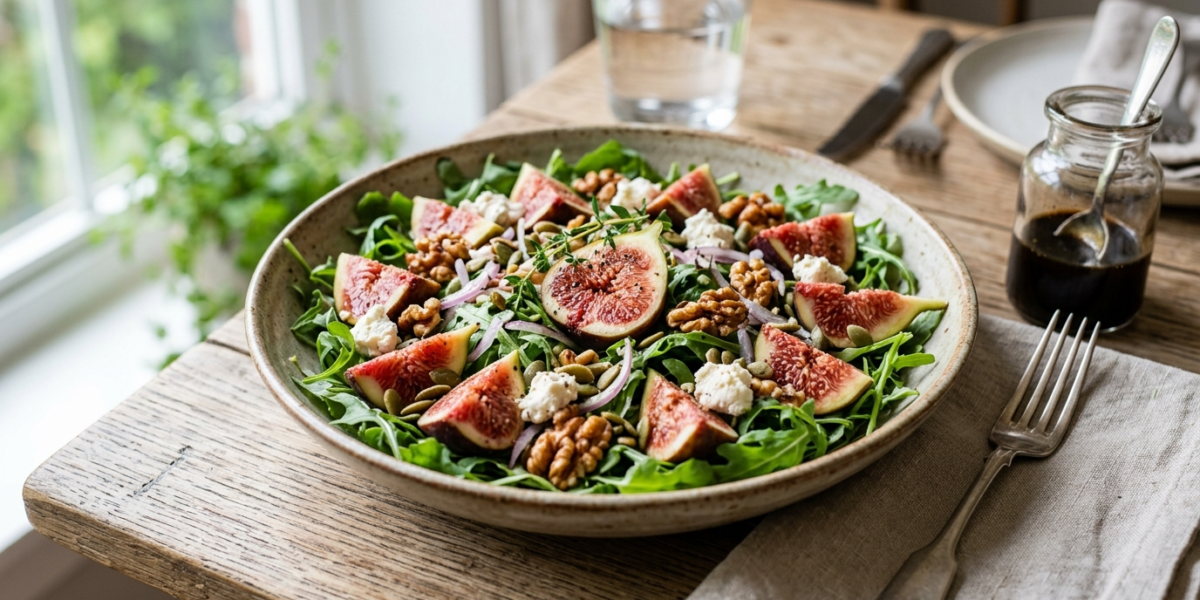 Salade fraîche aux figues, roquette, sans gluten et sans lactose