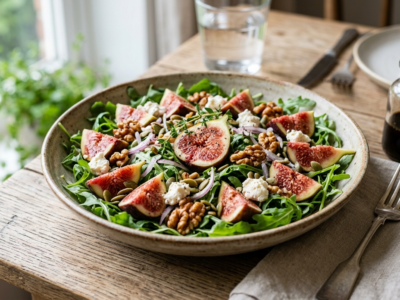 Salade fraîche aux figues, roquette, sans gluten et sans lactose