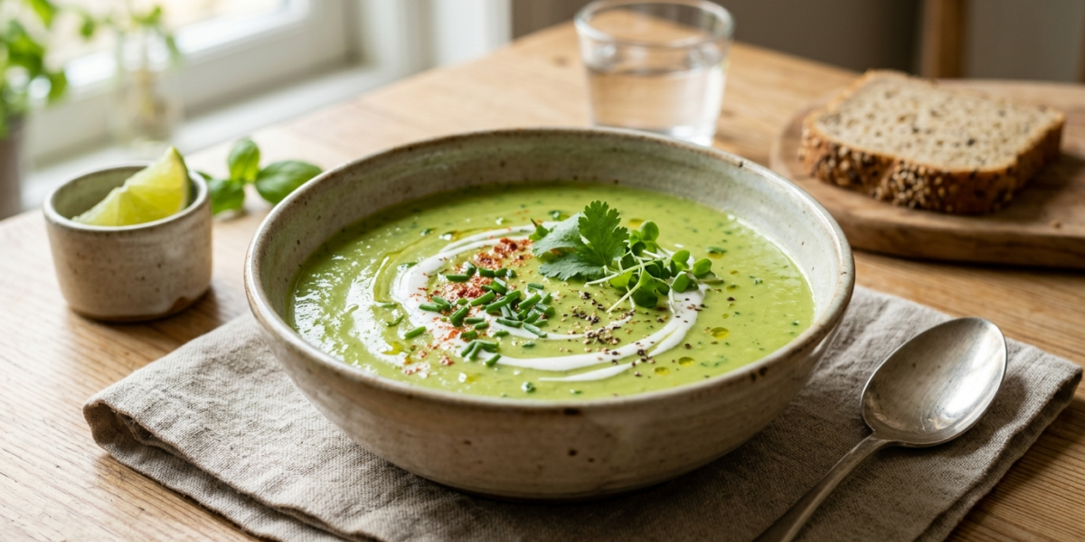 Soupe froide d&rsquo;avocat sans gluten et sans lactose