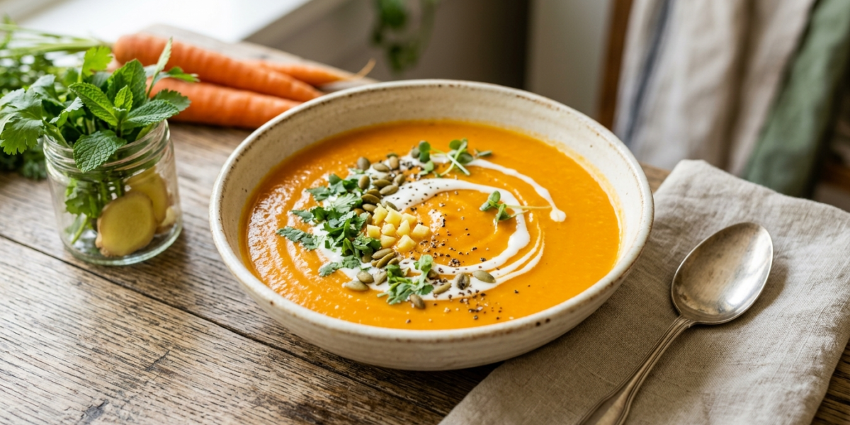 Soupe froide de carotte au gingembre sans gluten et sans lactose