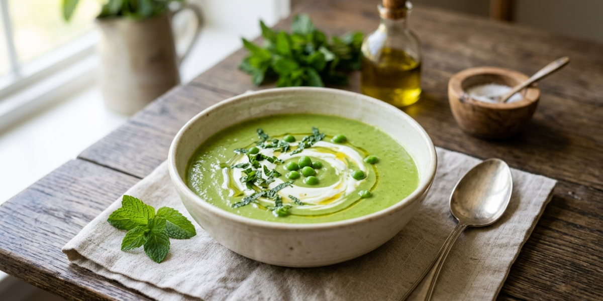 Soupe froide de petits pois à la menthe sans gluten