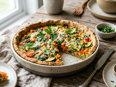 Tarte salée low FODMAP sans gluten aux légumes et herbes fraîches