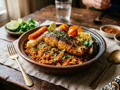 Thieboudienne sans gluten : plat traditionnel sénégalais à base de poisson et riz