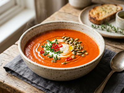Velouté de poivron rouge sans gluten et sans lactose