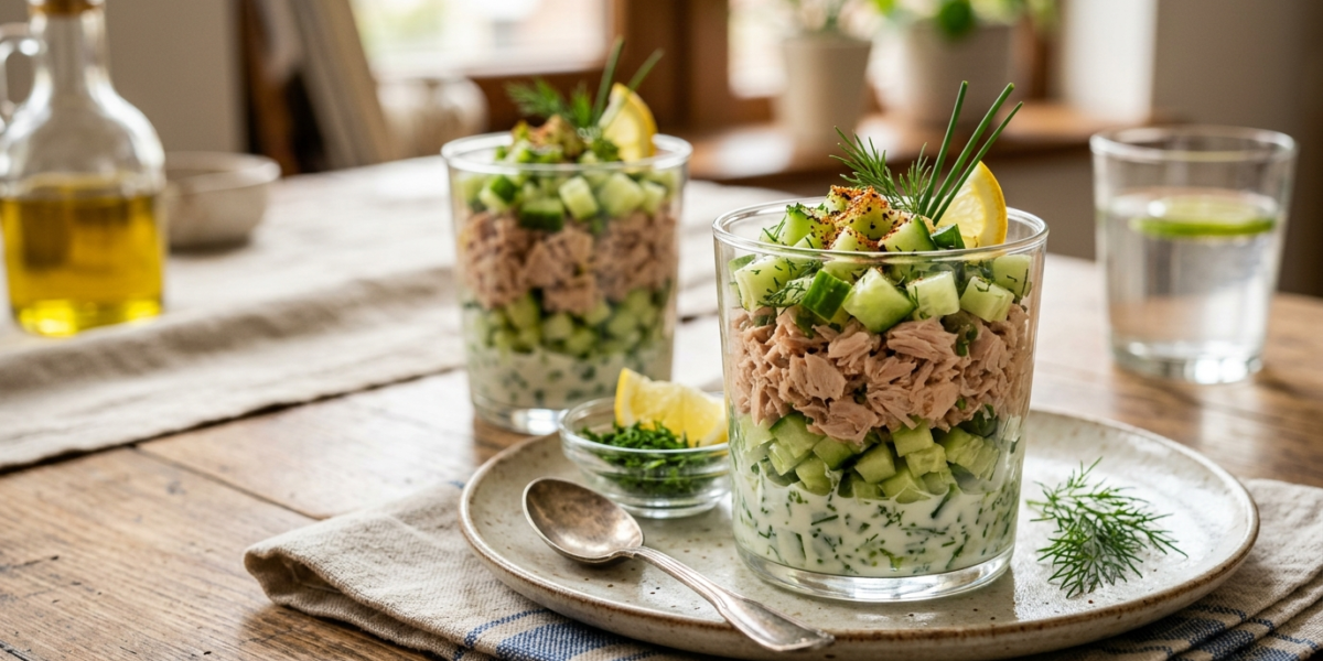 Verrine de thon au concombre sans gluten, recette rapide