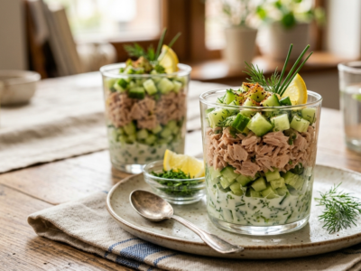 Verrine de thon au concombre sans gluten, recette rapide
