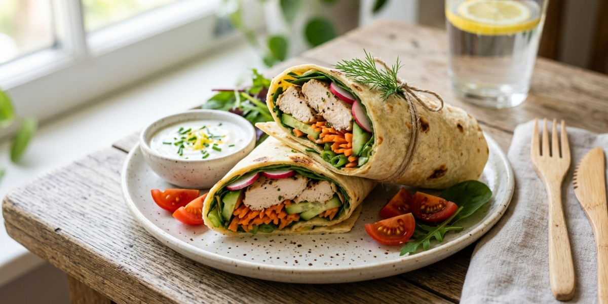 Wrap Low FODMAP Sans Gluten aux Légumes Croquants et Poulet