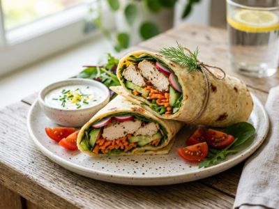 Wrap Low FODMAP Sans Gluten aux Légumes Croquants et Poulet