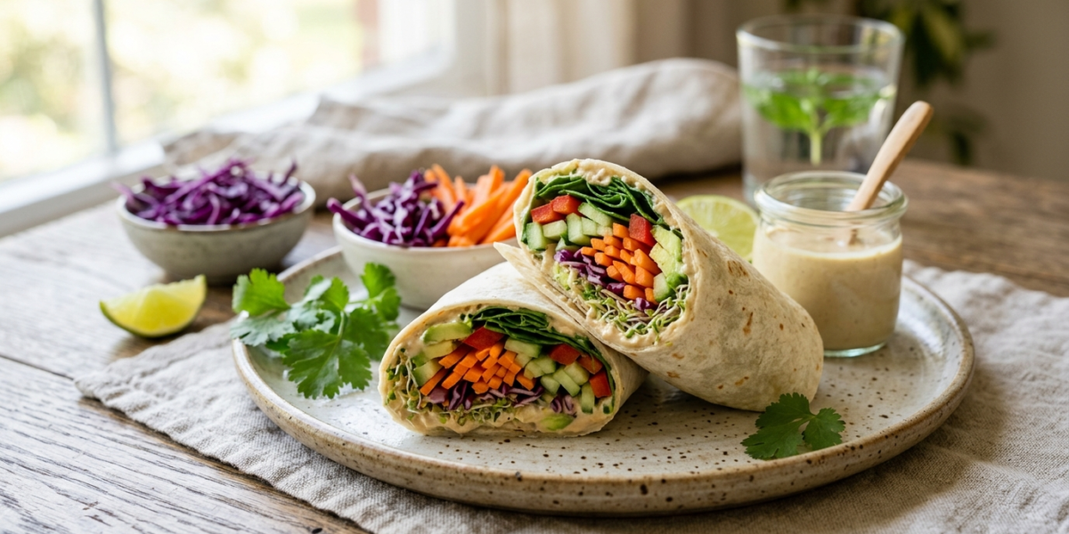 Wrap vegan sans gluten et sans soja aux légumes croquants