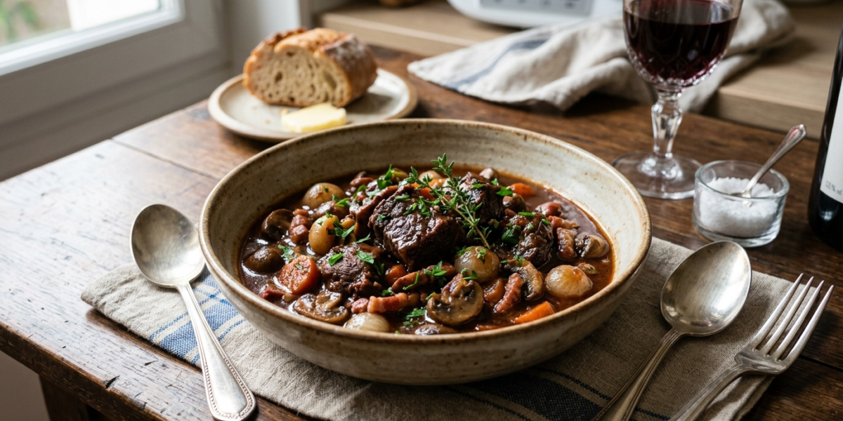Bœuf Bourguignon sans gluten réalisé au Thermomix