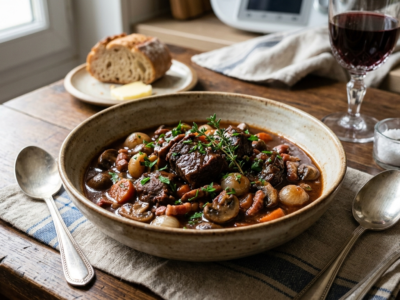 Bœuf Bourguignon sans gluten réalisé au Thermomix