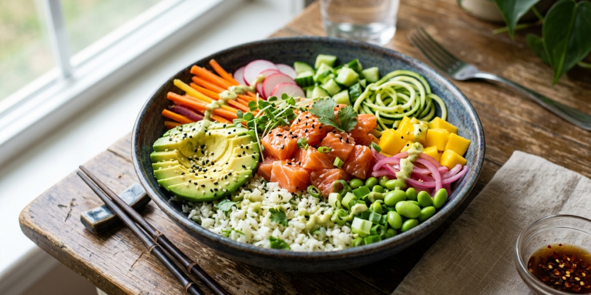 Bowl Poke au Saumon Whole30 Sans Gluten et Sans Soja