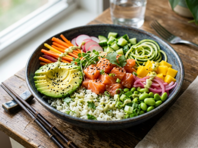 Bowl Poke au Saumon Whole30 Sans Gluten et Sans Soja