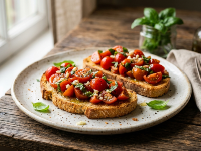 Bruschetta aux tomates fraîches sans lactose et sans gluten