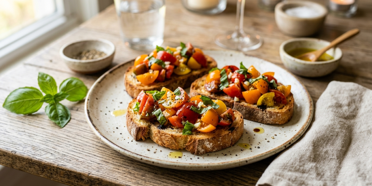 Bruschetta sans gluten aux tomates fraîches et basilic