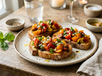Bruschetta sans gluten aux tomates fraîches et basilic
