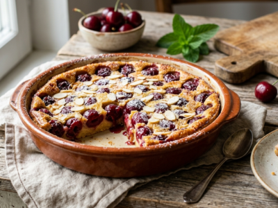 Clafoutis aux cerises sans gluten, sans lactose avec farine d&rsquo;avoine maison