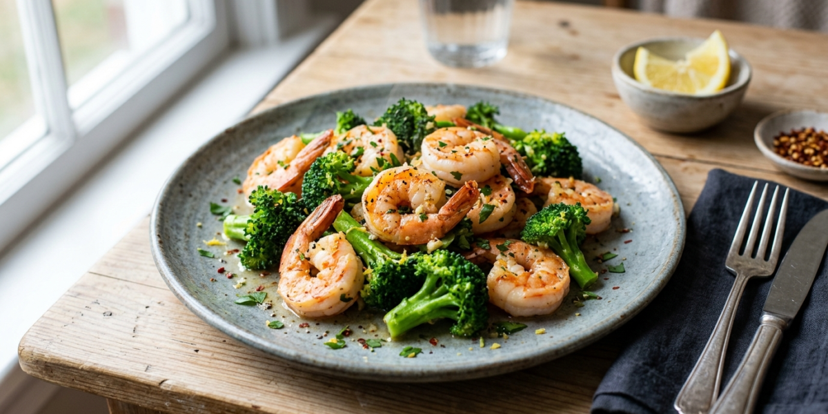 Crevettes sautées à l&rsquo;ail et brocoli Whole30 sans lactose