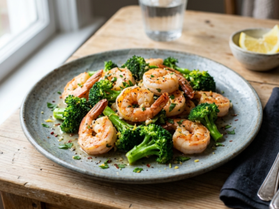 Crevettes sautées à l&rsquo;ail et brocoli Whole30 sans lactose