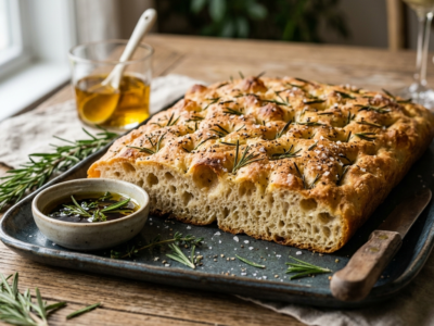 Focaccia au romarin sans œufs et sans gluten