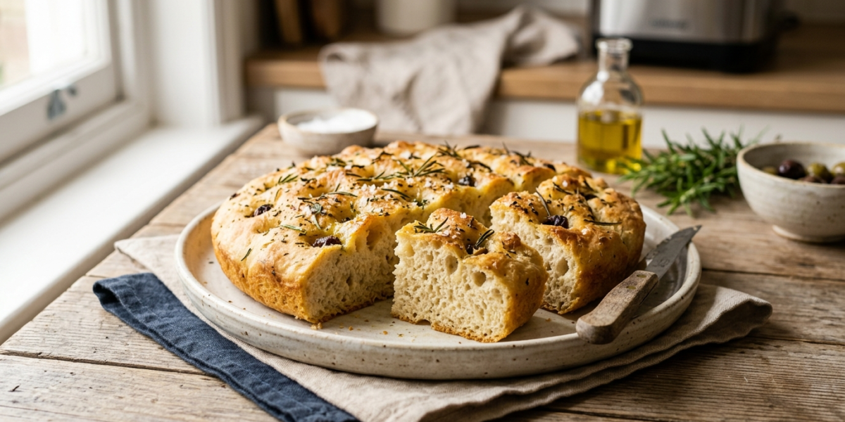 Focaccia sans gluten réalisée à la machine à pain