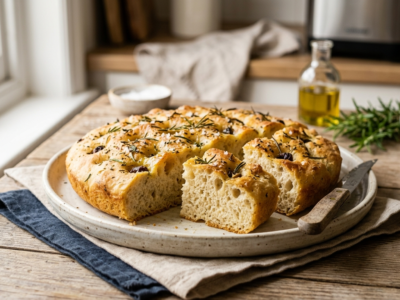 Focaccia sans gluten réalisée à la machine à pain
