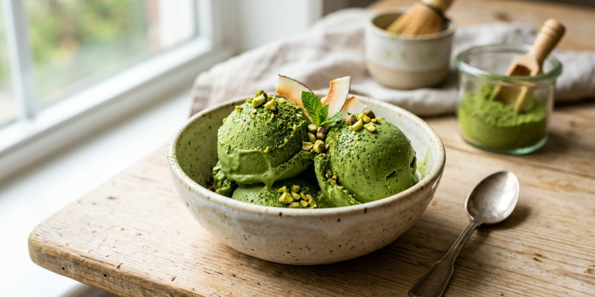 Glace au thé matcha sans lactose et sans gluten