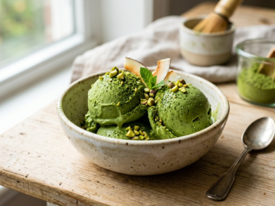 Glace au thé matcha sans lactose et sans gluten