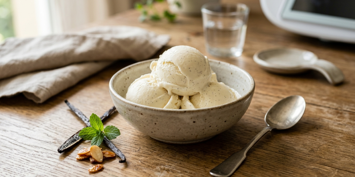 Glace sans lactose à la vanille préparée au Thermomix