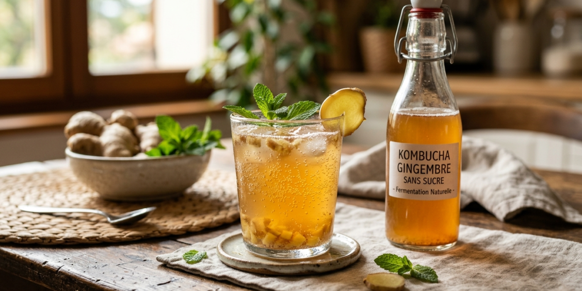 Kombucha Gingembre Sans Sucre – Boisson Fermentée Naturelle