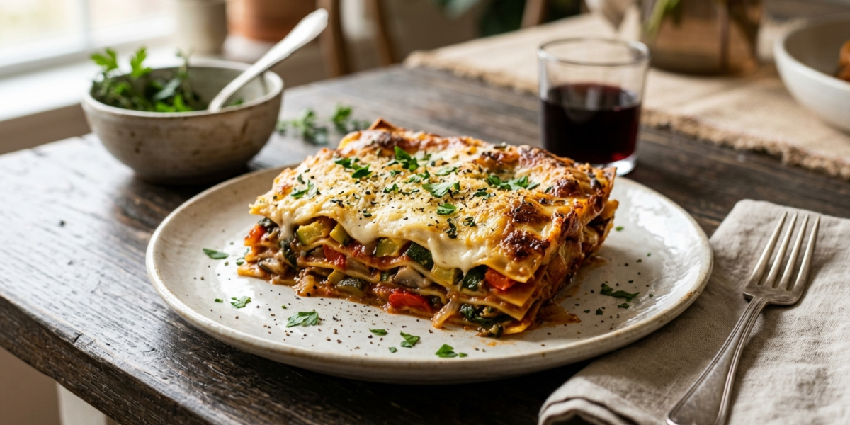 Lasagnes sans lactose aux légumes et sauce béchamel végétale