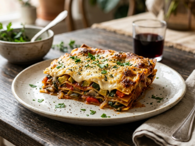 Lasagnes sans lactose aux légumes et sauce béchamel végétale