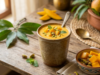 Lassi à la mangue sans lactose, boisson rafraîchissante indienne
