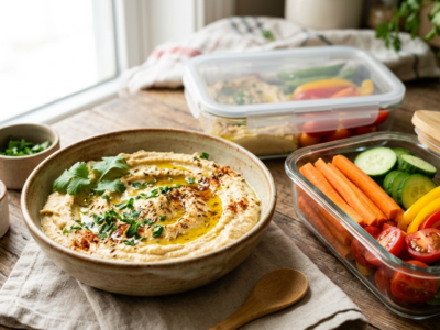 Meal prep houmous aux légumes frais sans sésame