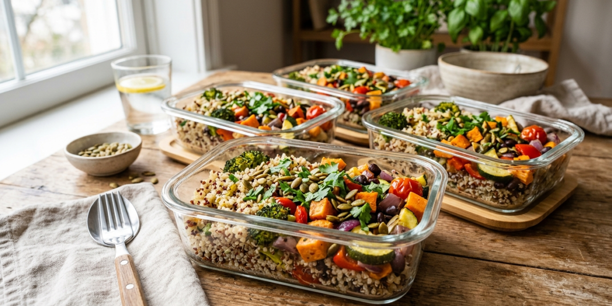 Meal prep quinoa aux légumes variés sans lactose