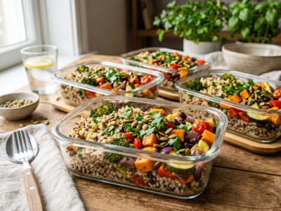 Meal prep quinoa aux légumes variés sans lactose