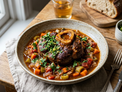 Osso Buco sans lactose – Jarret de veau mijoté aux légumes