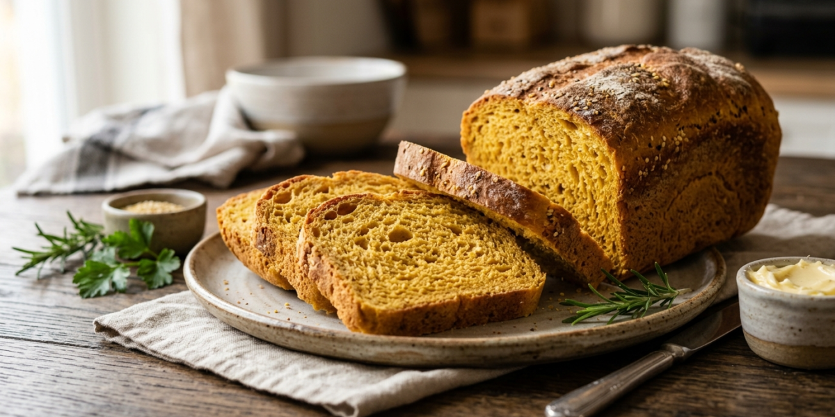 Pain au curcuma sans gluten préparé à la machine à pain
