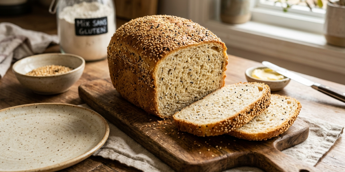 Pain au sésame sans gluten réalisé à la machine à pain