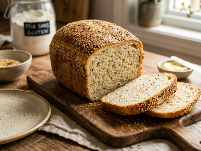Pain au sésame sans gluten réalisé à la machine à pain