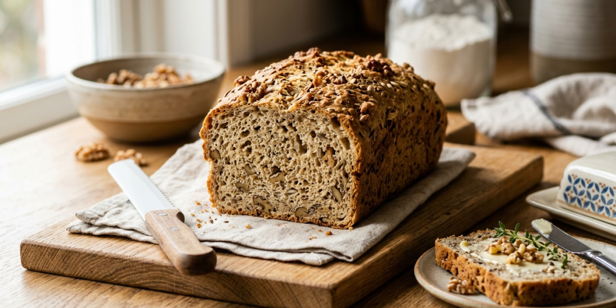 Pain aux noix sans gluten préparé à la machine à pain