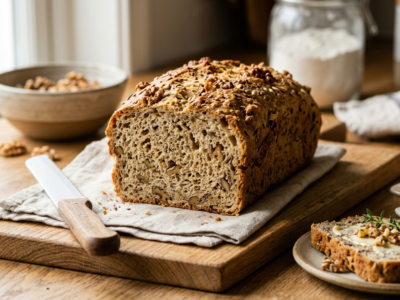 Pain aux noix sans gluten préparé à la machine à pain