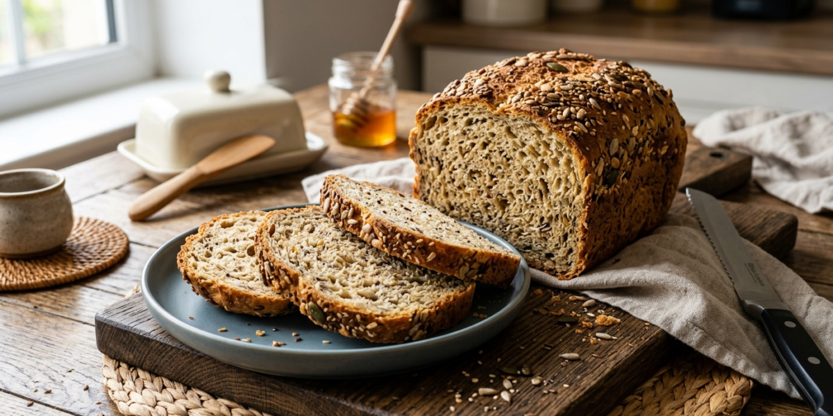 Pain sans gluten aux graines préparé à la machine à pain