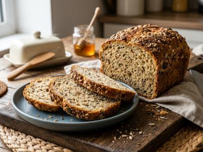 Pain sans gluten aux graines préparé à la machine à pain