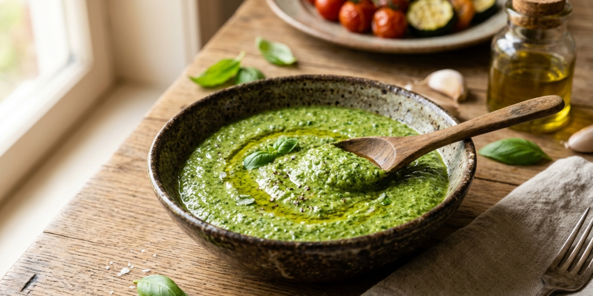 Pesto au basilic sans fruits à coque et sans lactose