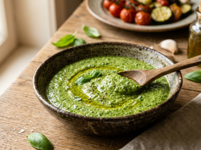 Pesto au basilic sans fruits à coque et sans lactose