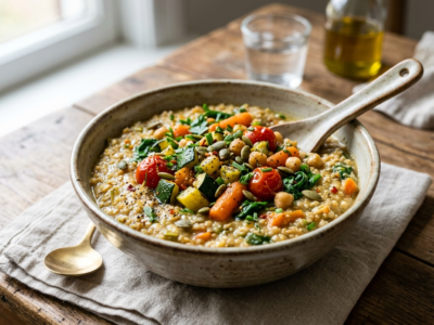 Porridge salé sans gluten et sans lactose aux légumes et quinoa